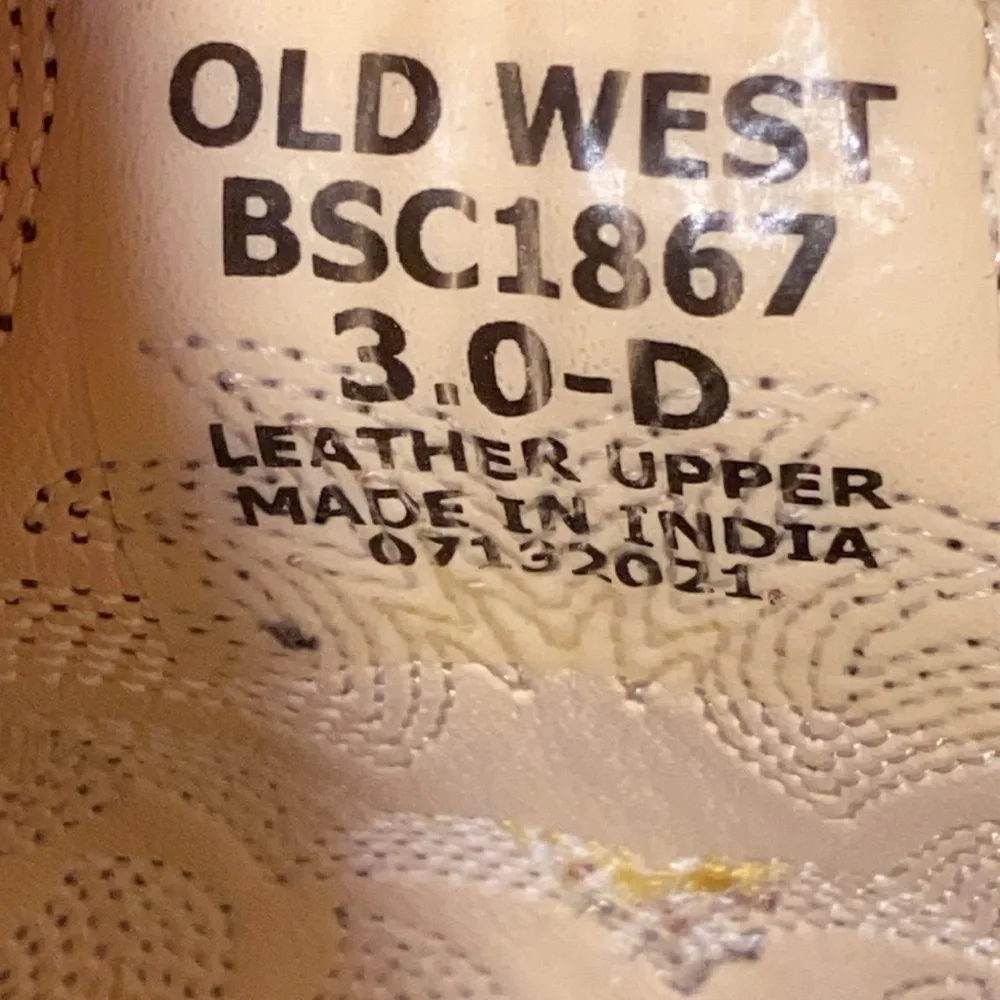 OLD WEST‎ GENUINE LEATHER Orange and Brown Western Cowboy Boots KIDS  SIZE 3D